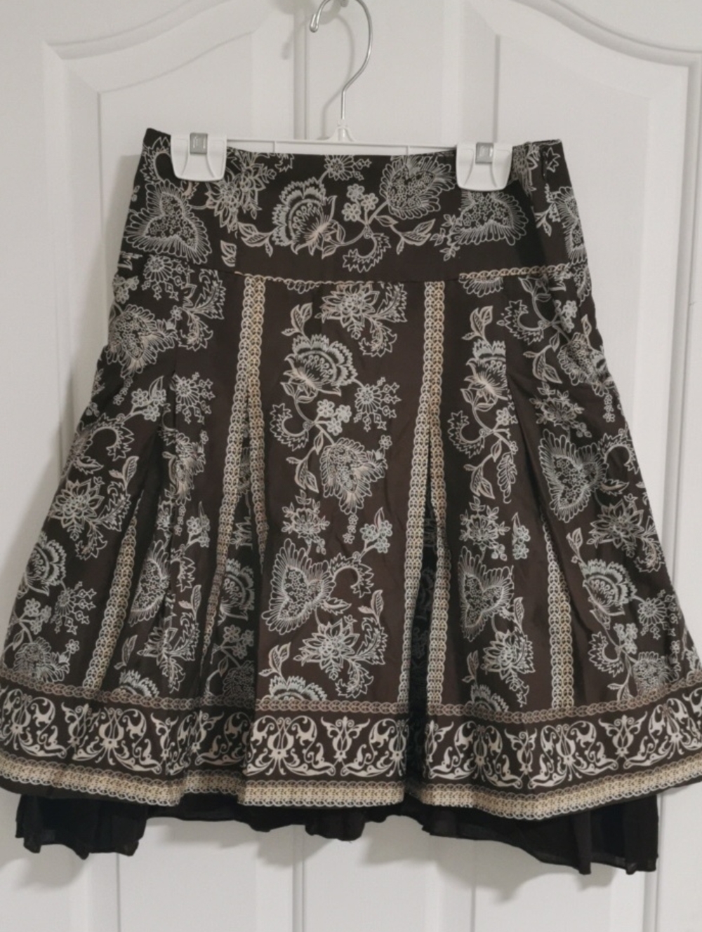 Esprit Brown Skirt with Cream Floral Borders
